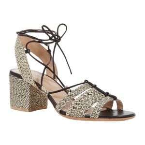 POUR LA VICTOIRE Black Woven Strappy Amada Raffia Block Heel Lace-Up Sandal 7